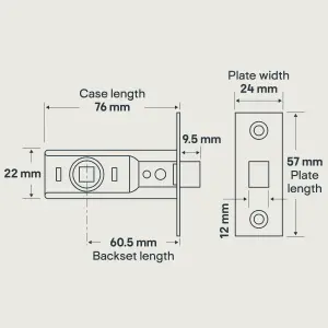 Diall Polished Chrome effect Metal Tubular Mortice latch (L)76mm