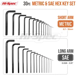 Hi-Spec 30pc Imperial & Metric Hex Allen Key Wrench Folding Set. Small & Large Sizes of Mini 0.035 Up to a Long 10mm