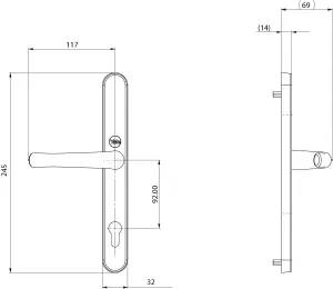 Yale Superior Long Backplate Door Handle 92 / 215mm Black - Y2G-SSLL-BL