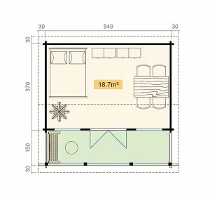 Staffordshire 1-Log Cabin, Wooden Garden Room, Timber Summerhouse, Home Office - L600 x W580 x H306 cm