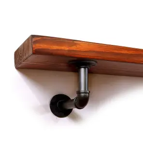 Wooden Shelf with Bracket PIPE Black 175mm Walnut Length of 150cm