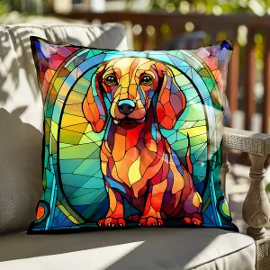 Faux Suede Cushion Stained Glass Effect Dachshund Dog Print 45cm x 45cm