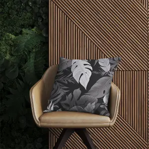 Black White Tropical Leaves Outdoor Cushion 45cm x 45cm