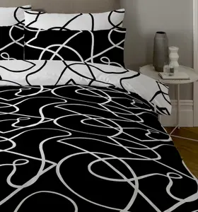 Copenhagen Home Pablo Reversible King Size Duvet Cover Set with Pillowcases - Monochrome