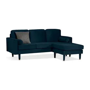 Alberta Blue Velvet 3 Seater Reversible Chaise Sofa