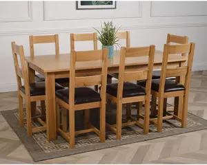 Oslo 180 x 90 cm Large Oak Dining Table and 8 Chairs Dining Set with Lincoln Chairs