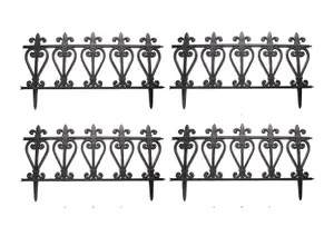 Victorian Style 4 Pieces Plastic Cast Iron Effect Garden Border Fence Edging Flower Bed Lawn Fencing Ornate Set Black