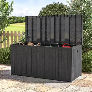 4 x 2 ft Black Large Lockable Waterproof Plastic Outdoor Garden Storage Box with Lid 430L Flat Top