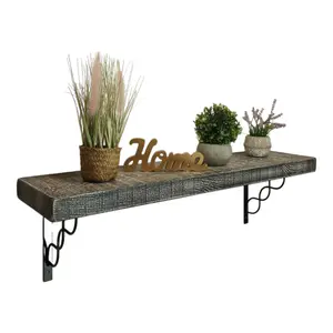 Solid Wood Handmade Rustical Shelf Monochrome 175mm 7 inch with Black Metal Bracket WPRP Length of 50cm