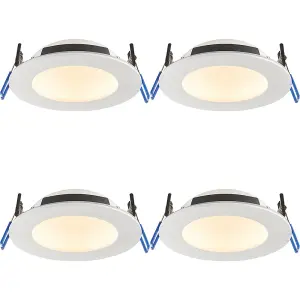 4 PACK Anti-Glare Recessed IP65 Ceiling Downlight - 12W CCT LED - Matt White