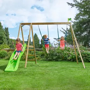 TP Toys Multi double Green & Wood Swing & slide (L) 2760mm x (W) 2810mm