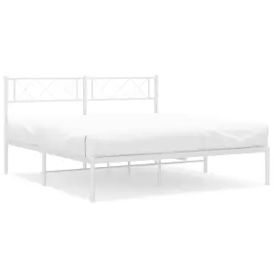 Berkfield Metal Bed Frame with Headboard White 135x190 cm 4FT6 Double