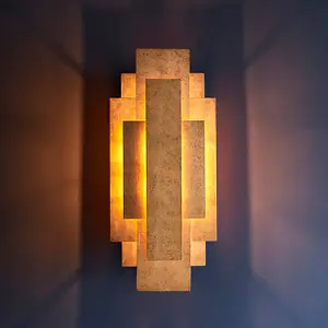 Antique Gold Leaf Panel Wall Light Fitting - Twin G9 LED - Decorative Sconce