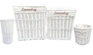 Wicker Rectangle Laundry basket With Cotton Lining + Lid White Large 45x34x54 cm