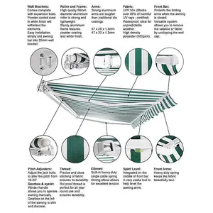 Primrose Awnings 4.0m x 3.0m Retractable Electric Green & White Awning Outdoor Patio Canopy