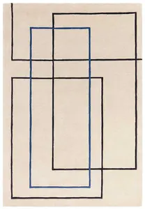 Handmade Blue Modern Geometric Wool Easy to Clean Living Room Bedroom Rug-160cm X 230cm