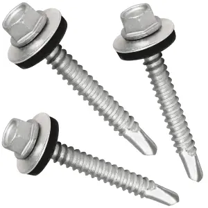 50mm Roofing Screws with Rubber Sealing Washer  (Pack of: 1000) Hex Head Self Drilling Screw Steel Zinc Plated