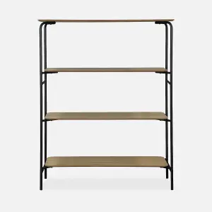 sweeek. 4-shelf bookcase with black metal and wood effect Scuola Natural 40x110x140 cm