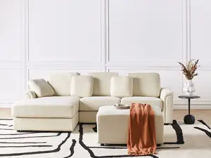 Right-Hand Corner Sofa with Ottoman KOHLO Light Beige Fabric Right Hand