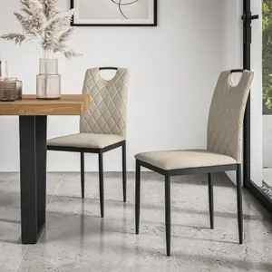 Malvern Round Dining Table And Chairs -  Clear Glass Table Top w Solid Oak Black Legs + Monza Fabric Dining Chair Set Of 4 (Beige)