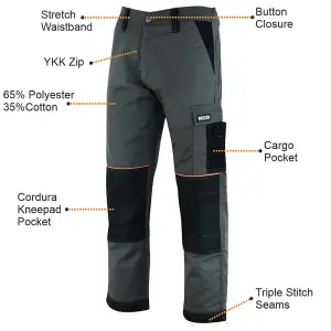 MS9 Mens Cargo Combat Work Working Trouser Trousers Pants Jeans with Multifuncational Pockets, Grey - 34W/32L