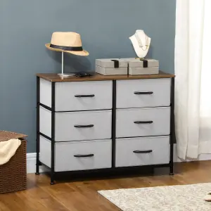 HOMCOM 6 Drawer Fabric Chest of Drawers w/ Wooden Top for Closet Hallway Grey