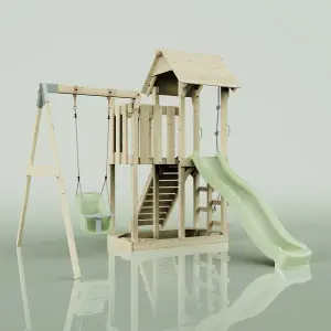 PolarPlay Balcony Tower Kids Wooden Climbing Frame with Swing and Slide - Swing Calder Sage