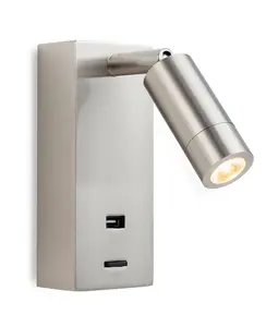 Luminosa Clifton LED Wall Reading Light & USB Port Brushed Steel