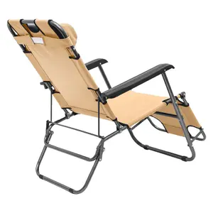 Neo Beige 2x Pair 2 In 1 Sun Lounger Outdoor Garden Chairs Zero Gravity Recliner Reclining Folding Set