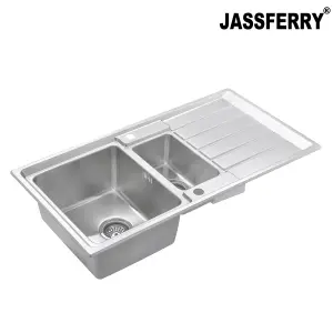 JASSFERRY Premium Kitchen Sink Square Style Stainless Steel 1.5 Bowl Inset Reversible Drainer