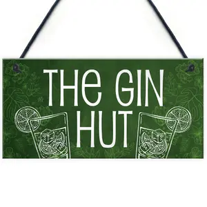 Red Ocean The Gin Hut Novelty Funny Home Bar Hanging Sign Garden Man Cave Decor Gift For Friend