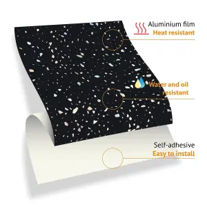 Walplus Terrazzo Holographic Glitter Black Tile Stickers Metallic Multipack 48Pcs