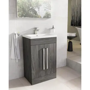 515mm Single Bathroom Vanity with Semi-Recessed Ceramic Basin Dark Elm