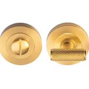 Knurled T Bar Thumbturn & Release Lock - Satin Brass - Bathroom Door WC