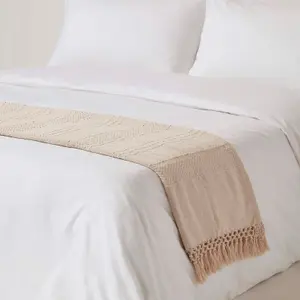 Homescapes Kashi Natural Cotton Throw with Tassels 150 x 200 cm