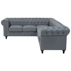 Right-Hand Corner Sofa CHESTERFIELD Grey Fabric Right Hand