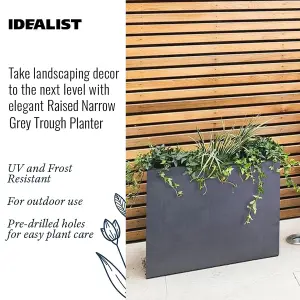 IDEALIST 50cm Tall Garden Trough, Dark Grey Reinforced Stone Rectangular Planter, Outdoor Large Plant Pot H50 L60 W30 cm, 91L