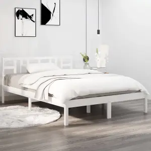 Berkfield Bed Frame White Solid Wood 135x190 cm 4FT6 Double