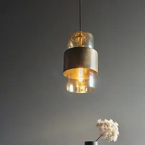 Luminosa Palermo Pendant Ceiling Light Brass Patina & Champagne Lustre Glass