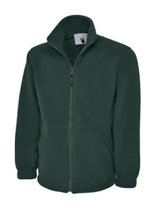 Uneek - Unisex Classic Full Zip Micro Fleece Jacket - Half Moon Yoke - Bottle Green - Size XS