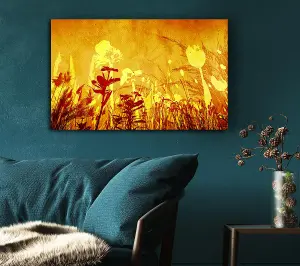 Golden Slash Flowers Canvas Print Wall Art - Medium 20 x 32 Inches