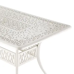 150 x 90cm Cast Aluminum Outdoor Patio Garden Table with Unique Hollow Design and Umbrella Hole, White