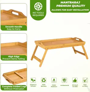 Mantraraj Bamboo Bed Tray Table with Foldable Legs And Handles Breakfast Tray Multipurpose Use (Natural Brown)