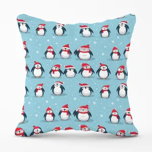 Adorable Santa Penguins Outdoor Cushion 45cm x 45cm