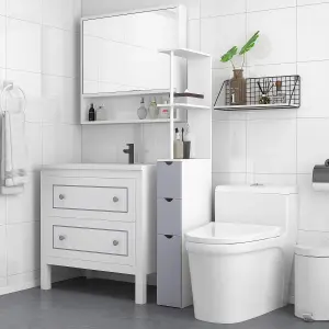 HOMCOM Tall Bathroom Storage Cabinet with Shelf and Drawers, White, Grey