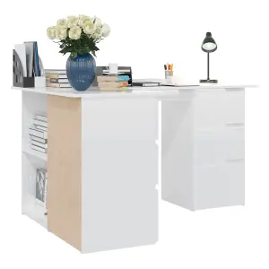 Berkfield Corner Desk High Gloss White 145x100x76 cm Engineered Wood