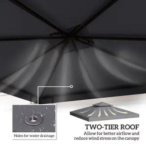 Outsunny 3(m) 2 Tier Garden Gazebo Top Cover Replacement Canopy Roof Deep Grey