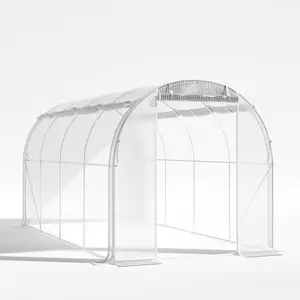 13 x 6 ft White Outdoor Walk In Tunnel Greenhouse with Steel Frame Roll Up Door Windows