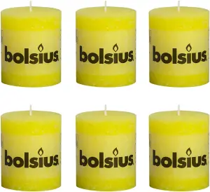 Bolsius 6PC Vivid Yellow Rustic Pillar Candles 80 x 68 mm