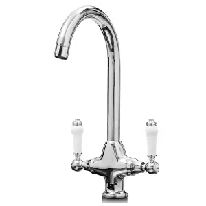 Liquida W22CH Traditional Swivel Spout Twin Lever Chrome Kitchen Mixer Tap